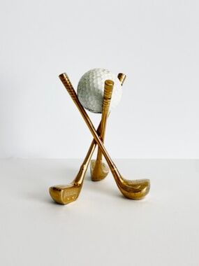 Brass Golf Clubs Paperweight Ball Display Silvestri